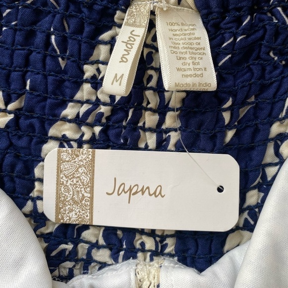 Japna New Size M Halter Style Maxi Dress Rayon Blue Cream Red Aztec Boho Print - Picture 9 of 10